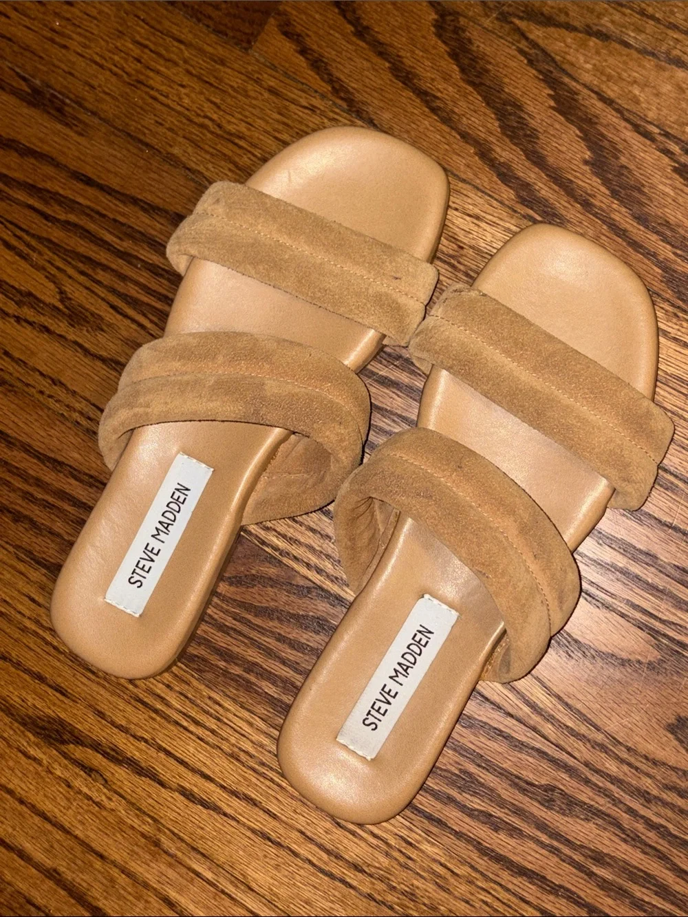 Steve Madden Puffy 2 Strap Tan Slide On Sandals